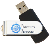 black twister USB with a white crest